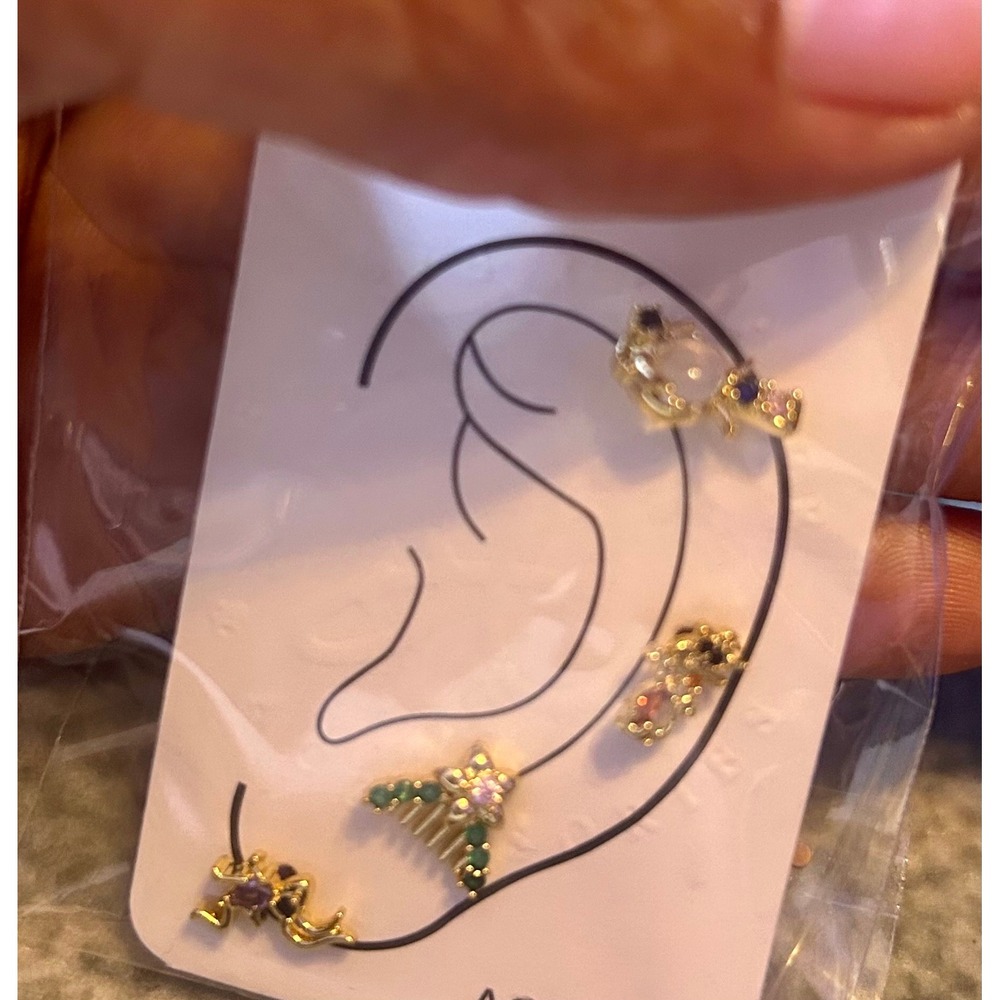 Princess T Stud Earring Set Frog Crawling Earrings Rhinestone Whimsical 5pc